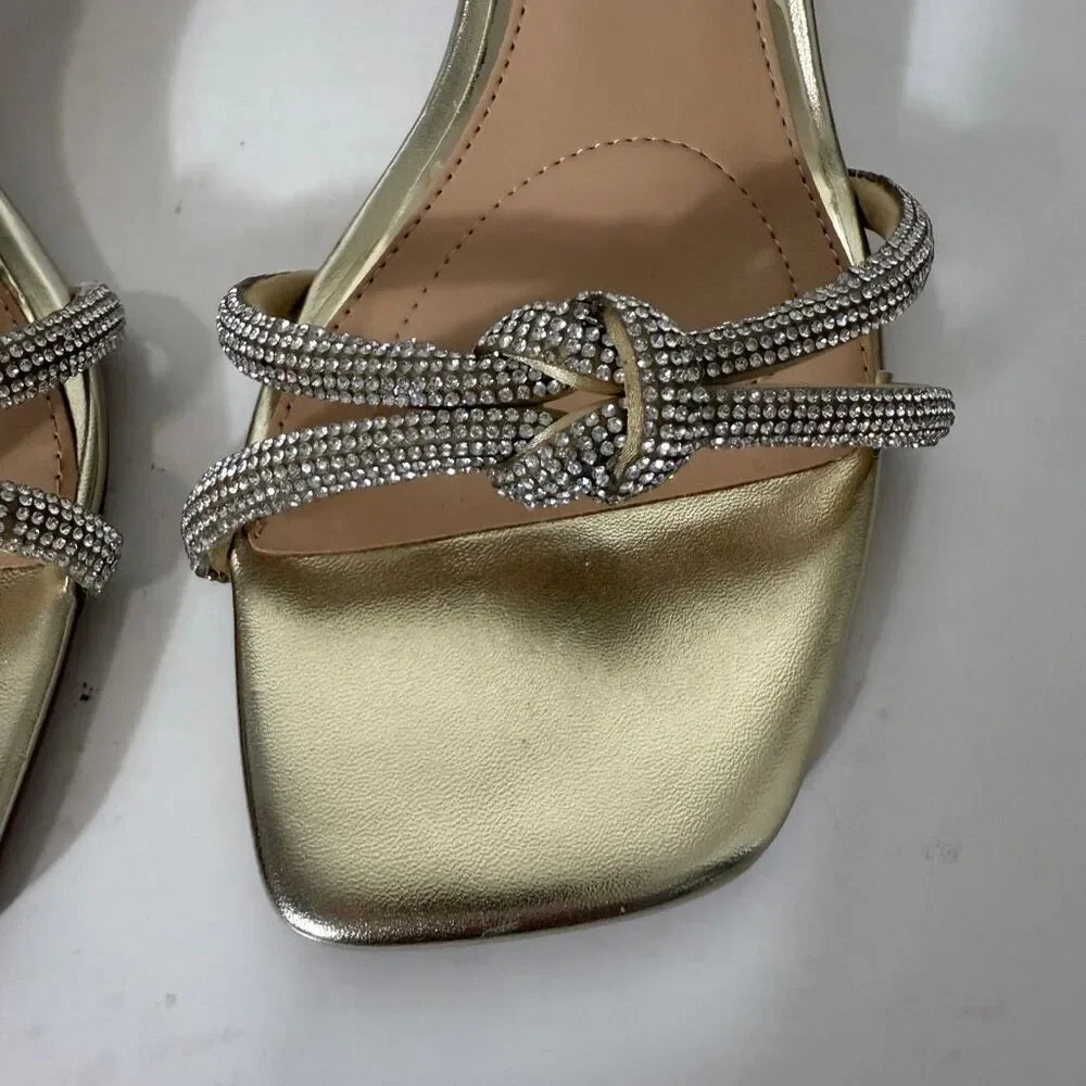 Jewel  Badgley Mischka Womens Maci Rhinestone Gold Kitten Heel‎ Sandal Size 7.5